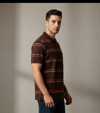 MEN COTTON BLEND COLLAR TSHIRT,HALF SLLEVES WITH POCKET AND POLO NECK thumbnail 1
