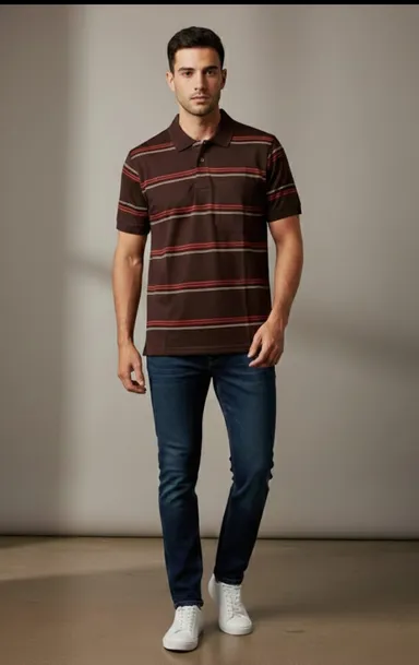 MEN COTTON BLEND COLLAR TSHIRT,HALF SLLEVES WITH POCKET AND POLO NECK thumbnail 3