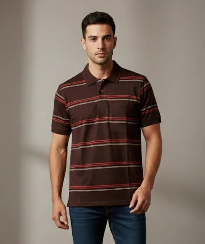 MEN COTTON BLEND COLLAR TSHIRT,HALF SLLEVES WITH POCKET AND POLO NECK image 1