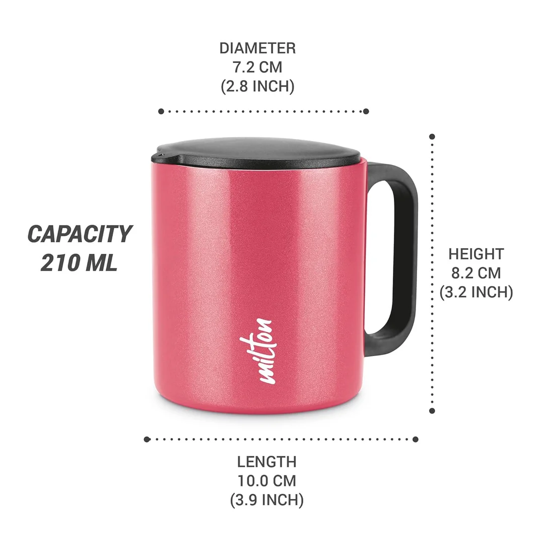 Milton Auriga Double Walled Stainless Steel Mug with Leakproof Lid 210 ml Red | Wide Mouth Easy Cleaning | Hot Cold Beverages | Lightweight Travel Office Cup image 3