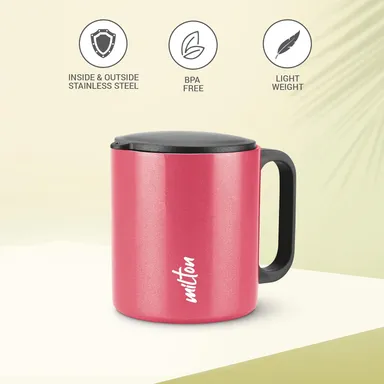 Milton Auriga Double Walled Stainless Steel Mug with Leakproof Lid 210 ml Red | Wide Mouth Easy Cleaning | Hot Cold Beverages | Lightweight Travel Office Cup thumbnail 3