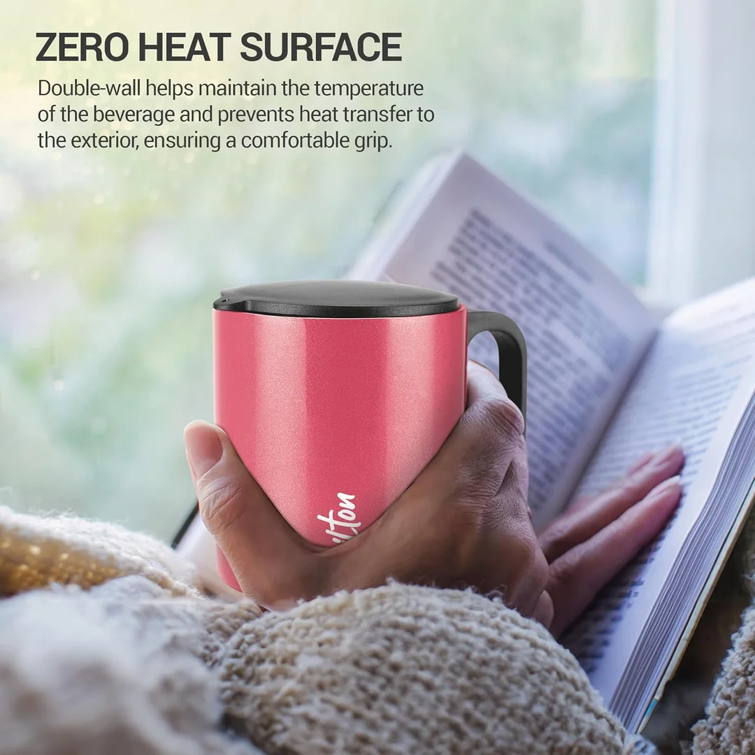 Milton Auriga Double Walled Stainless Steel Mug with Leakproof Lid 210 ml Red | Wide Mouth Easy Cleaning | Hot Cold Beverages | Lightweight Travel Office Cup image 5