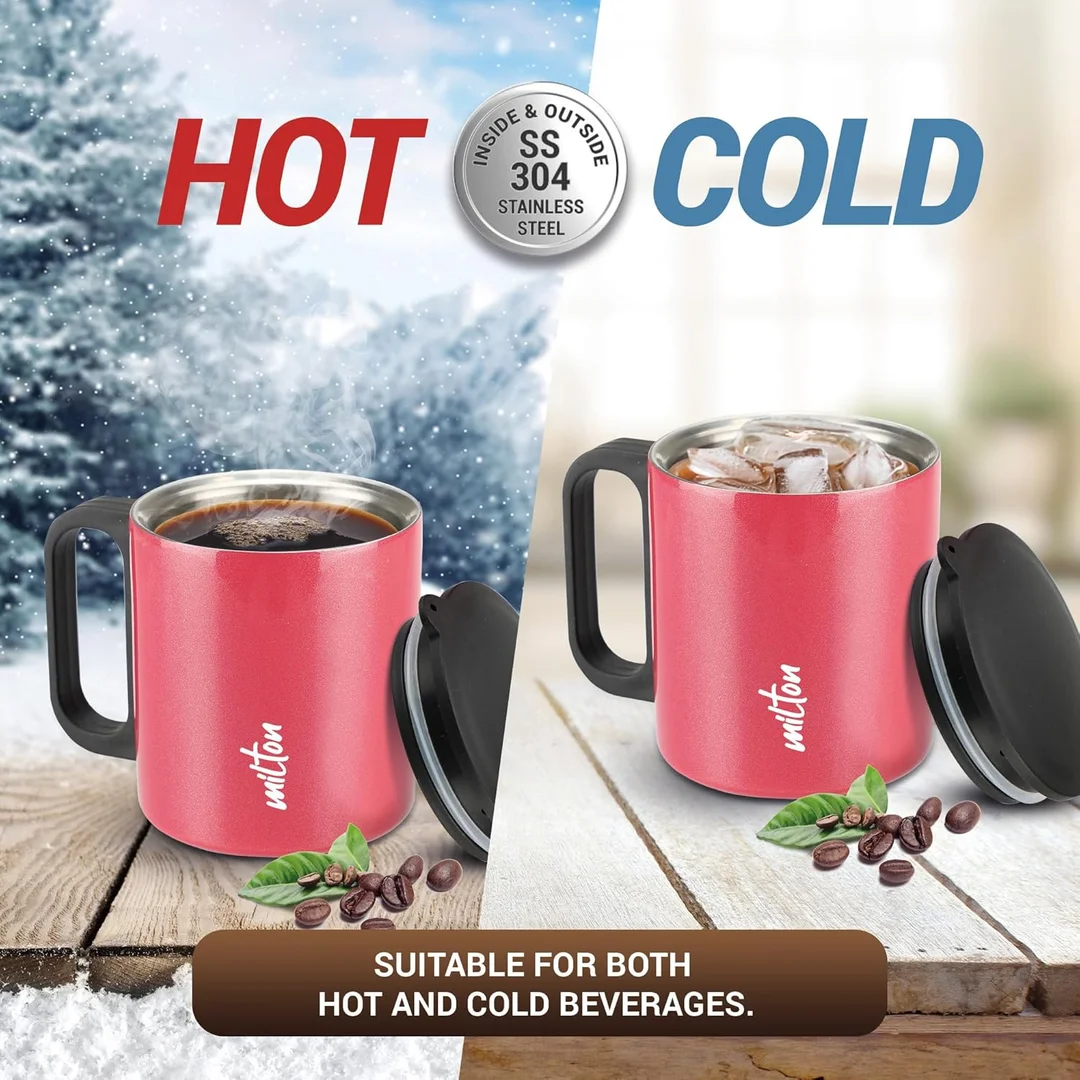Milton Auriga Double Walled Stainless Steel Mug with Leakproof Lid 210 ml Red | Wide Mouth Easy Cleaning | Hot Cold Beverages | Lightweight Travel Office Cup image 6