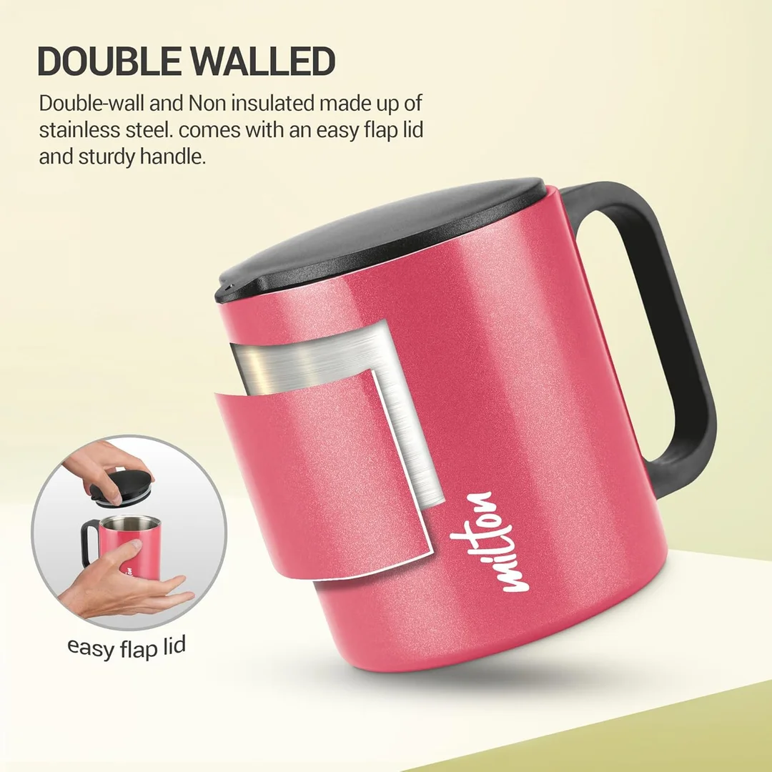 Milton Auriga Double Walled Stainless Steel Mug with Leakproof Lid 210 ml Red | Wide Mouth Easy Cleaning | Hot Cold Beverages | Lightweight Travel Office Cup image 7