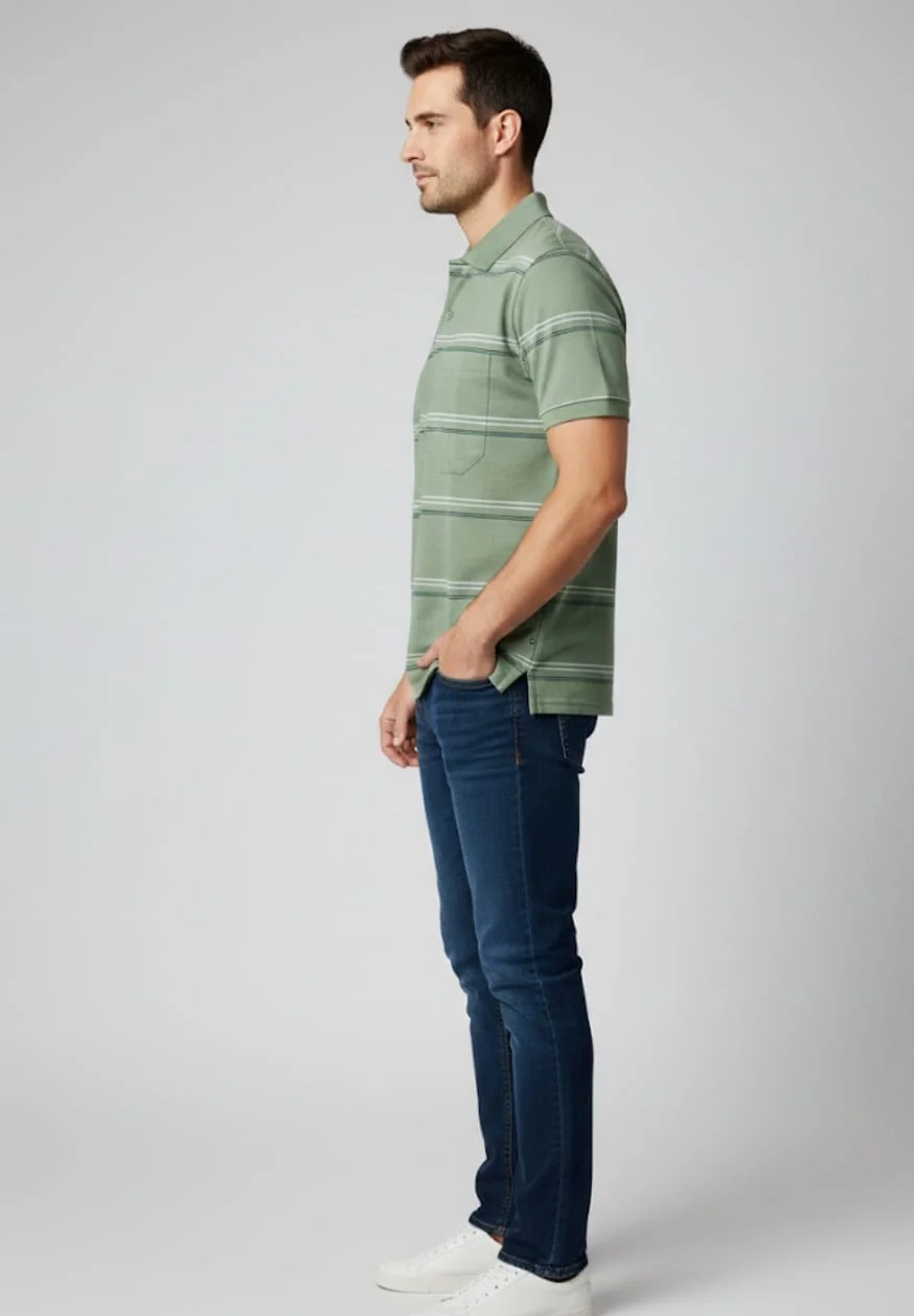 MEN COTTON BLEND COLLAR TSHIRT,HALF SLLEVES WITH POCKET AND POLO NECK image 2