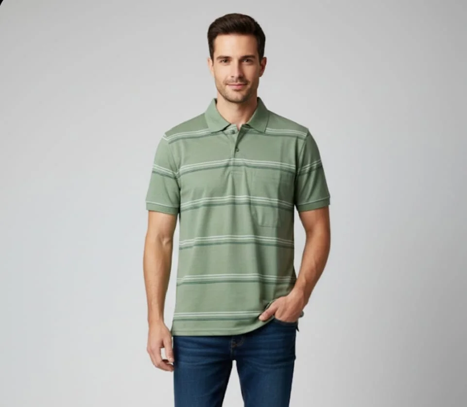 MEN COTTON BLEND COLLAR TSHIRT,HALF SLLEVES WITH POCKET AND POLO NECK image 1