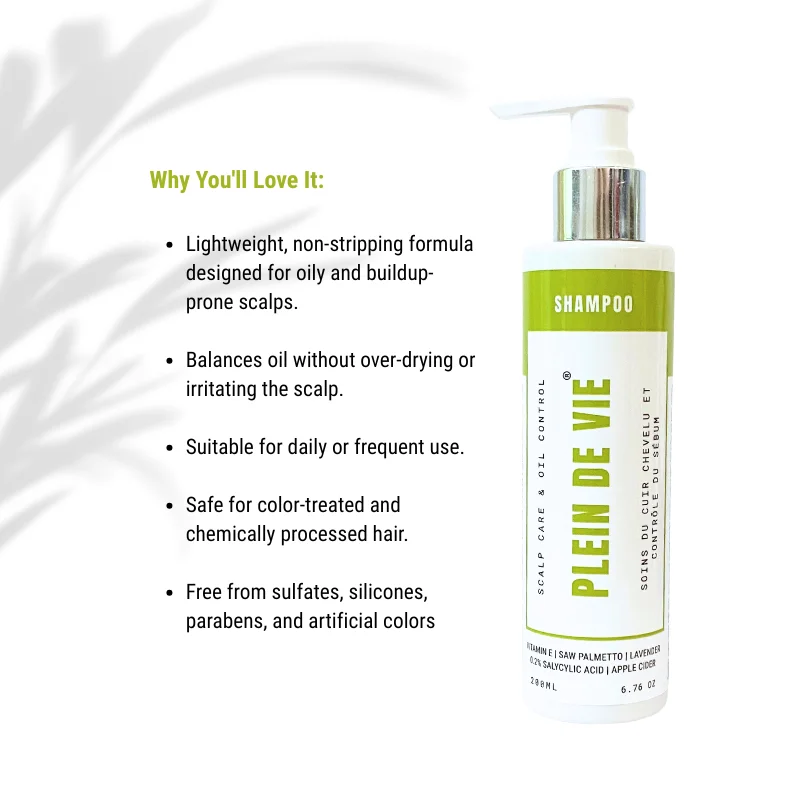 Plein De Vie Oil Control and Scalp Care Shampoo for Men and Women Anti Dandruff Detox Shampoo for Oily Scalp Premature Greying Support Deep Cleansing Hair Care Shampoo 200ml Pack of 2 image 5