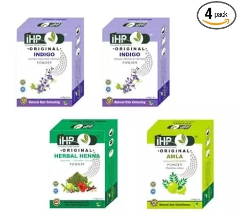 IHP Original From Nature 100% Organic Henna Indigo Amla Powder Hair Black Combo 4 Pack 400 gm Natural Hair Colour Conditioner image 1