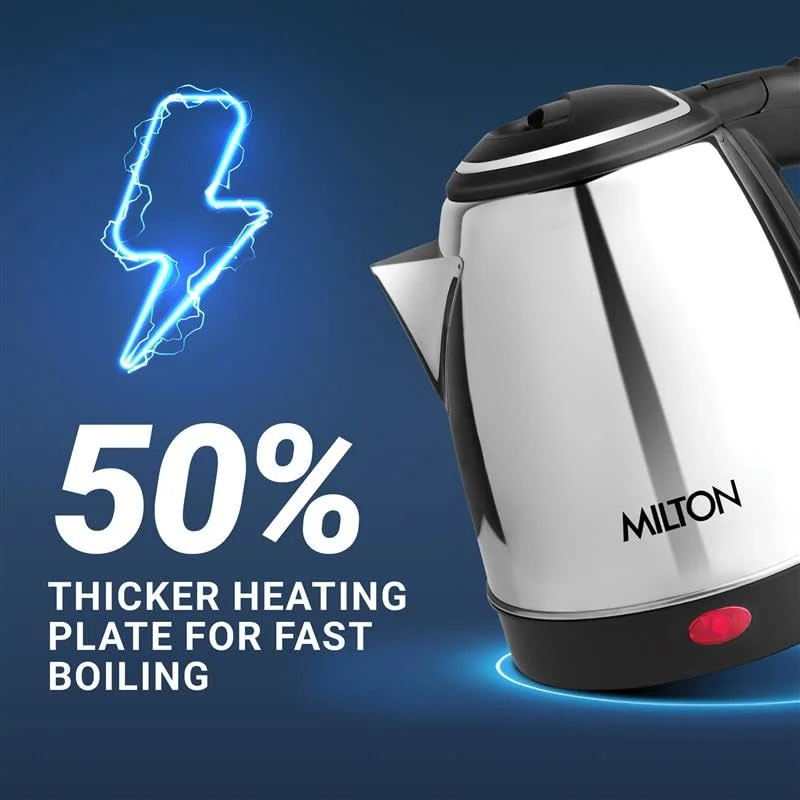 MILTON Euroline Go Electro 1500W Electric Kettle 1.5 Litre Stainless Steel Silver Auto Cut Off 360° Detachable Base Fast Boil Water Boiler image 4
