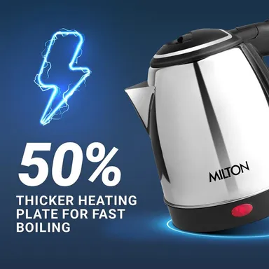 MILTON Euroline Go Electro 1500W Electric Kettle 1.5 Litre Stainless Steel Silver Auto Cut Off 360° Detachable Base Fast Boil Water Boiler thumbnail 3