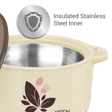 Milton Orchid 2500 Stainless Steel Inner Serving Casserole with Lid, PU Insulated Hot Pot 2.36L Dark Brown |Keeps Food Hot & Fresh for Roti Biryani Indian Kitchen Use  thumbnail 3