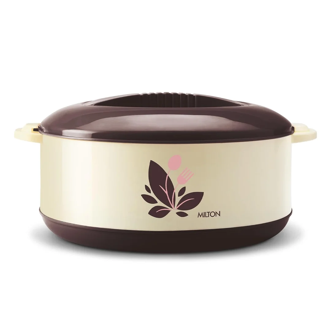 Milton Orchid 2500 Stainless Steel Inner Serving Casserole with Lid, PU Insulated Hot Pot 2.36L Dark Brown |Keeps Food Hot & Fresh for Roti Biryani Indian Kitchen Use image 1