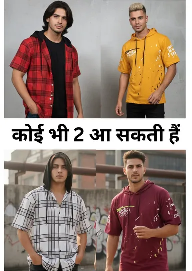 MENS HOOD TSHIRTCOMBO PACK 2 AND SHRIT HALF SLEEVS WITHOUT POCKET COMFORTABLE IN SUMMERS thumbnail 0