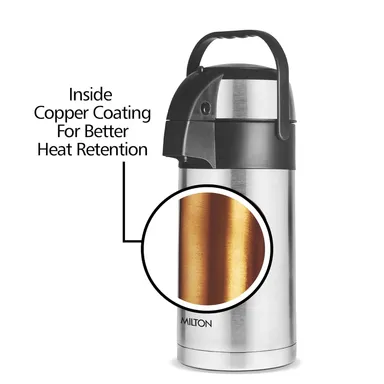 Milton Beverage Dispenser 2500 Stainless Steel Insulated Hot Cold Flask 2.5L PU Thermal Jug for Office Home Party Use thumbnail 2