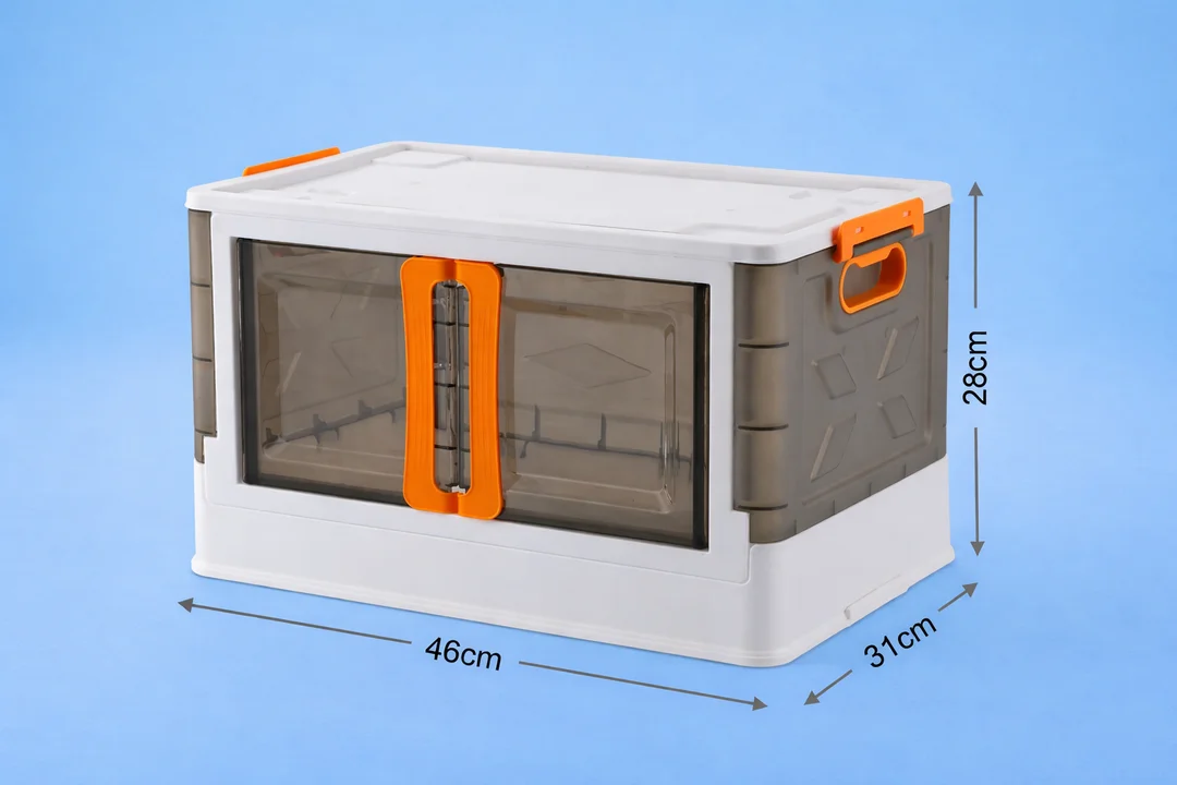 Plastic Storage Organizer Box for Wardrobe & Home Use, Stackable Clothes Container with Side Handles & Clear Doors Durable White Grey Multipurpose Box image 1