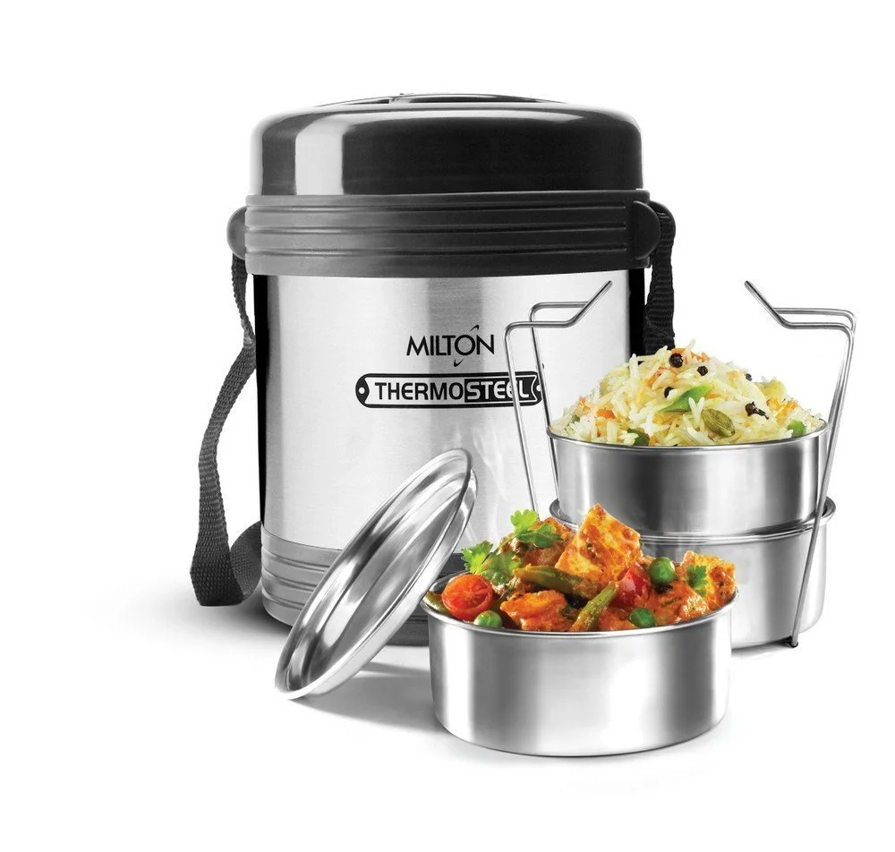 Milton Steel On 5 Tier Insulated Stainless Steel Tiffin Box 1.5 L 5x300ml Leak Proof Double Wall Lunch Carrier for Office School Travel Silver lunch box 1.5 L image 1