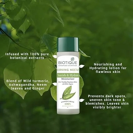 Biotique Morning Nectar Flawless Skin Lotion 190ml for All Skin Types | Ayurvedic Botanical Moisturizer for Deep Hydration Skin Nourishment & Natural Glow | Lightweight Non-Greasy Daily Use Lotion for Men |Women image 4