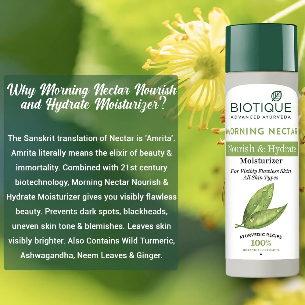 Biotique Morning Nectar Flawless Skin Lotion 190ml for All Skin Types | Ayurvedic Botanical Moisturizer for Deep Hydration Skin Nourishment & Natural Glow | Lightweight Non-Greasy Daily Use Lotion for Men |Women image 6
