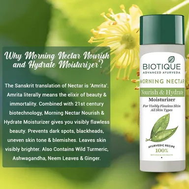 Biotique Morning Nectar Flawless Skin Lotion 190ml for All Skin Types | Ayurvedic Botanical Moisturizer for Deep Hydration  Skin Nourishment & Natural Glow | Lightweight Non-Greasy Daily Use Lotion for Men |Women thumbnail 5
