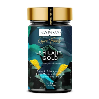 Kapiva Shilajit/Shilajeet Gold 60 Capsules | Contains 24 Carat Gold | For Stamina, Muscle Growth & Energy | Ashwagandha, Gokshura, Safed Musali & Other Action Herbs & 100% Ayurvedic thumbnail 0