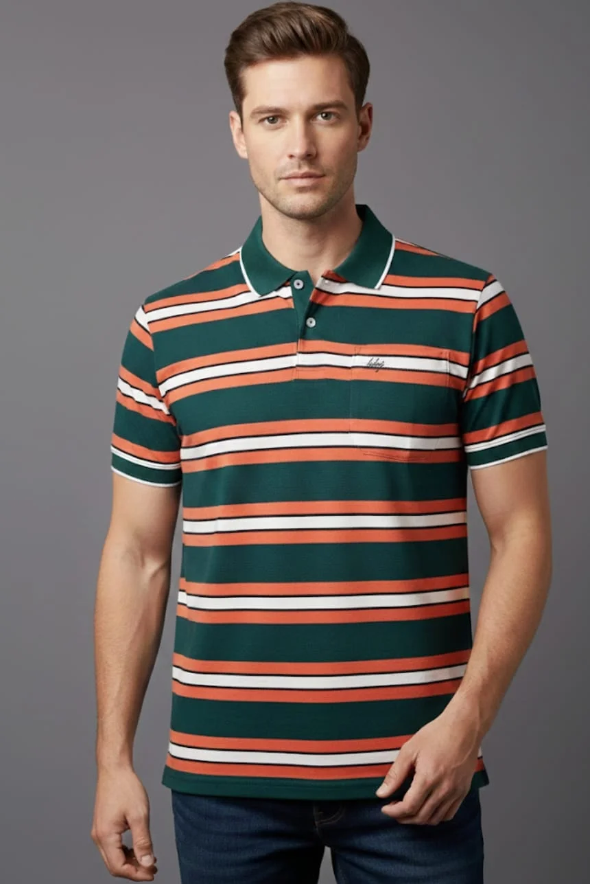 MENS FASHITON TSHIRT WITH COLLOR NECK AND HALF SLEEVES WITH POCKET COMFORABLE FOR SUMMER DAYS image 1