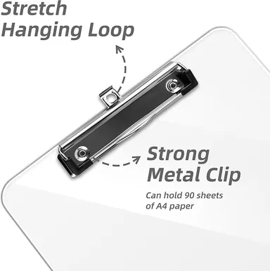 Transparent A4 Plastic Clipboard with Heavy Duty Metal Clip | Durable A4 Writing Pad Document Holder Board for Office School College Field Work Classroom Stationery Supplies thumbnail 1