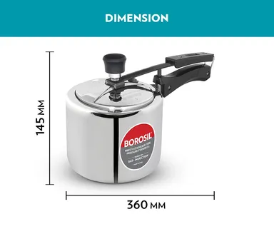 Borosil Presto Stainless Steel Inner Lid Pressure Cooker 3 L Induction |Gas Compatible Durable Food|Grade SS304 Quick Cooking Safety Valve Stay Cool Handles Easy Clean Pressure Pot thumbnail 3