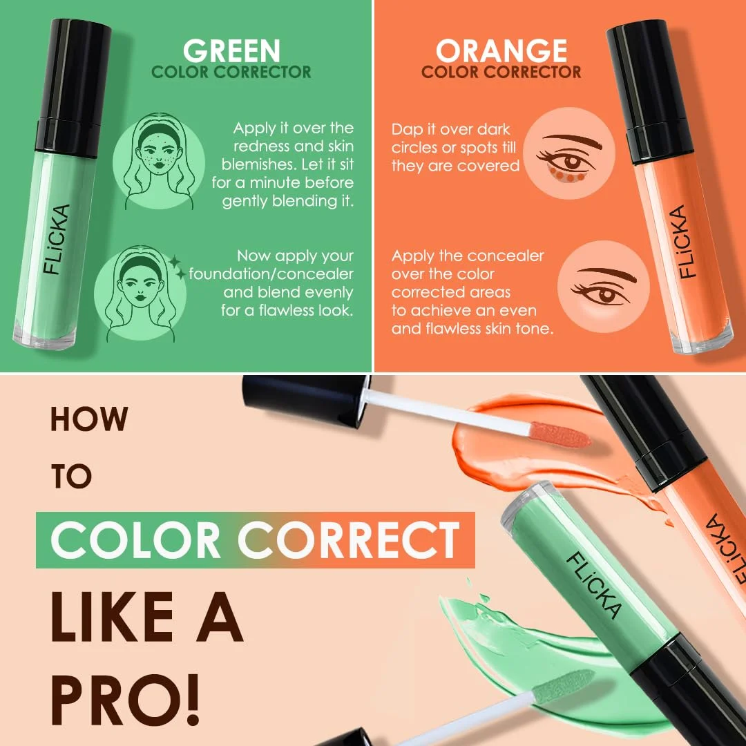 FLiCKA Cover Story Liquid Light Weight Color Corrector for Women – Full Coverage Face Makeup Concealer Redness Neutralizing 02 Green Shade, 8.5ml | Smooth Blend Long-lasting Finish image 5