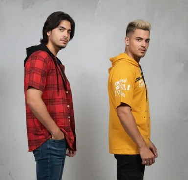 men cotton blend hood shirt and tshirt combo pack of 2 half sleeves with hood shirt/tshirt thumbnail 1