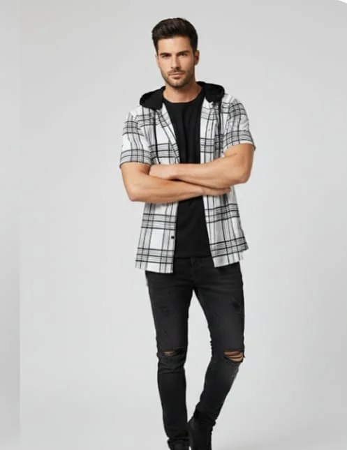 men cotton blend hood shirt and tshirt combo pack of 2 half sleeves with hood shirt/tshirt image 4