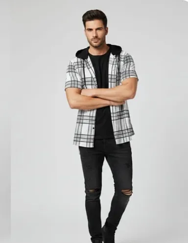 men cotton blend hood shirt and tshirt combo pack of 2 half sleeves with hood shirt/tshirt thumbnail 3