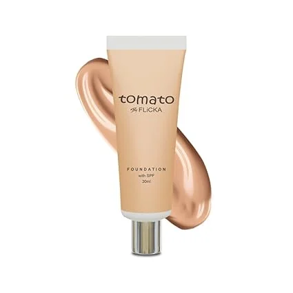 FLiCKA Tomato Liquid Foundation for Face Makeup – 30ml, 03 Caramel, Light to Medium Buildable Coverage, Moisturizing Lightweight, Long-Lasting Suitable for All Skin Types – Radiant Natural Finish image 1