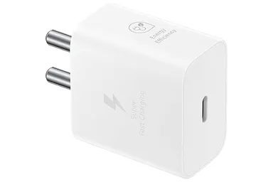 Samsung Original 25W USB Type-C Fast Charging Travel Adapter Without Cable for Google Pixel, Xiaomi, Motorola  iPhone, Samsung Galaxy Tab S/A Series, Galaxy S10/M54/M55/A80/A90/S25/S24 – Compact White Wall Charger