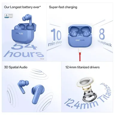 OnePlus Nord Buds 3r TWS True Wireless Earbuds with 54 Hours Total Playback  Dual-Mic Clear Calls, 12.4mm High-Performance Drivers, 3D Spatial Audio, AI Real-Time Translation, Dual-Device Connectivity, Ultra-Low 47ms Latency, Sweat | Water-Resistant, Aura thumbnail 1