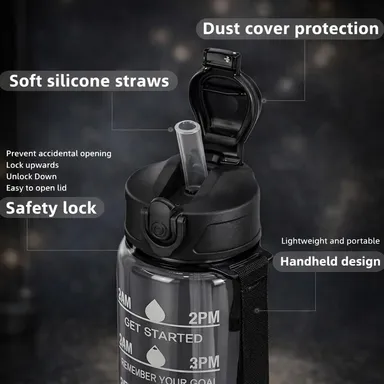 Motivational Time Marker Water Bottle Leakproof BPA Free Non Toxic Durable Plastic Gym Office Hydration Bottle Blue Fuchsia| Unbreakable 1 L thumbnail 2