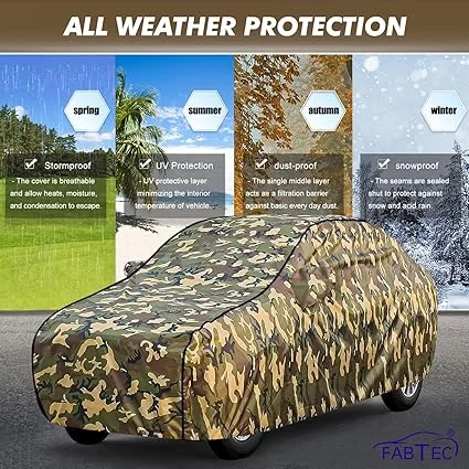 FABTEC Waterproof Car Body Cover for Maruti Xl6 with Mirror Pockets, Triple-Stitched Durable Fabric, All-Weather Protection, Military Jungle Camouflage Design, Dustproof, Rainproof, Scratch-Resistant, UV Protection, Easy Fit – Cars & Motorbikes image 2