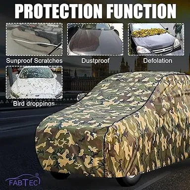 FABTEC Waterproof Car Body Cover for Maruti Xl6 with Mirror Pockets, Triple-Stitched Durable Fabric, All-Weather Protection, Military Jungle Camouflage Design, Dustproof, Rainproof, Scratch-Resistant, UV Protection, Easy Fit – Cars & Motorbikes thumbnail 3
