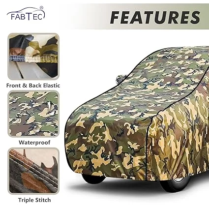 FABTEC Waterproof Car Body Cover for Maruti Xl6 with Mirror Pockets, Triple-Stitched Durable Fabric, All-Weather Protection, Military Jungle Camouflage Design, Dustproof, Rainproof, Scratch-Resistant, UV Protection, Easy Fit – Cars & Motorbikes image 5