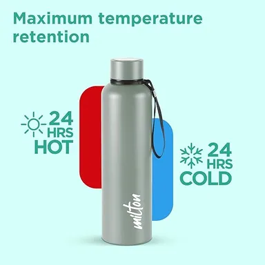 Milton Aura 1000 Thermosteel Water Bottle, 1 Litre | 24 Hr Hot & Cold | Leak-Proof Lid | Vacuum Insulated | ISI Certified | Durable Stainless Steel | For Office, Gym, School | Grey thumbnail 3