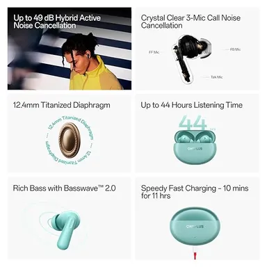 OnePlus Nord Buds 3 Pro Truly Wireless Bluetooth Earbuds with Up to 49dB Active Noise Cancellation  12.4mm Dynamic Drivers, 10-Minute Fast Charging for 11H Playback, Up to 44H Total Music Playback, Touch Controls, IP55 Water | Sweat Resistant – Soft Jad thumbnail 6