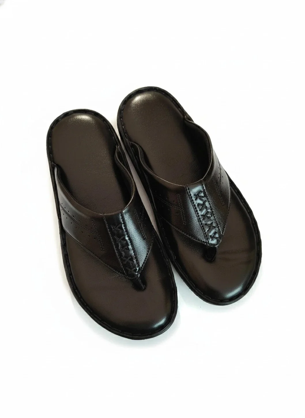GVOLF Stylish Premium Leather Slippers For Men Brown | Cushioned Sole Daily Wear Formal Casual Slip On Sandals for Office Home Outdoor Use image 3