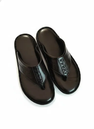 GVOLF  Stylish Premium  Leather Slippers  For Men Brown | Cushioned Sole Daily Wear Formal Casual Slip On Sandals for Office Home Outdoor Use thumbnail 2