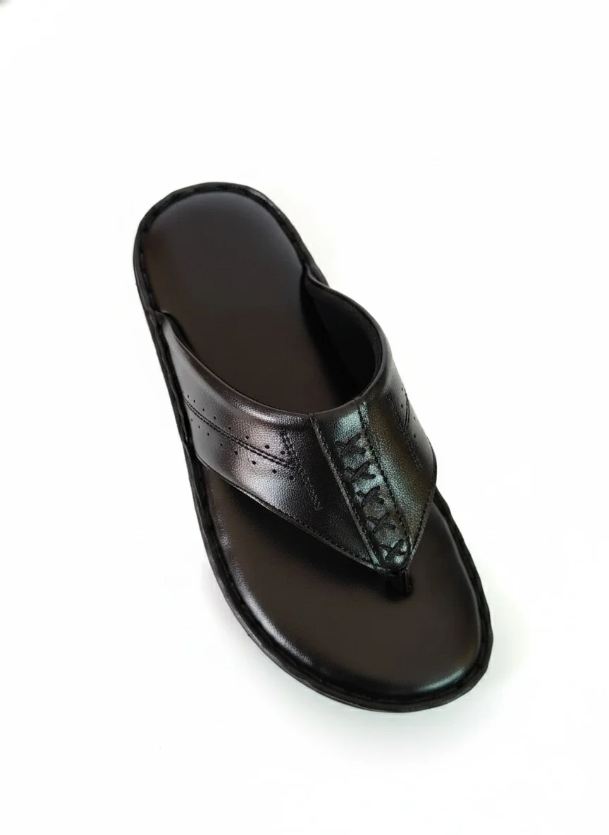 GVOLF Stylish Premium Leather Slippers For Men Brown | Cushioned Sole Daily Wear Formal Casual Slip On Sandals for Office Home Outdoor Use image 5