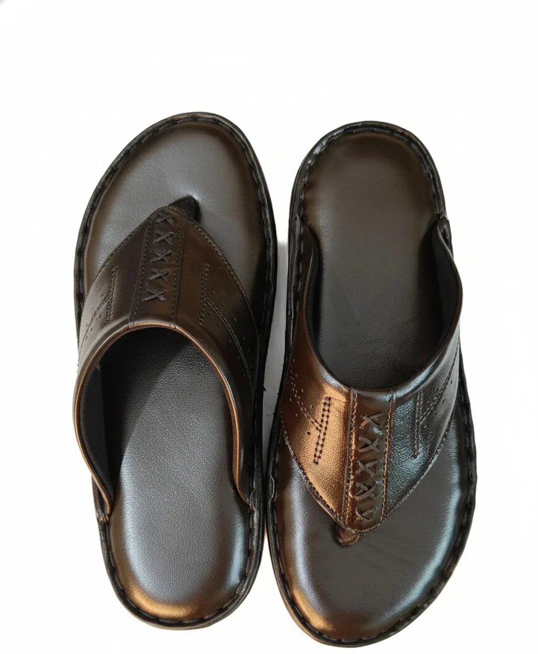 GVOLF Stylish Premium Leather Slippers For Men Brown | Cushioned Sole Daily Wear Formal Casual Slip On Sandals for Office Home Outdoor Use image 1