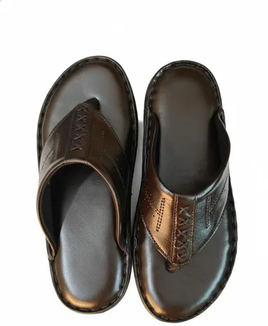 GVOLF  Stylish Premium  Leather Slippers  For Men Brown | Cushioned Sole Daily Wear Formal Casual Slip On Sandals for Office Home Outdoor Use thumbnail 0