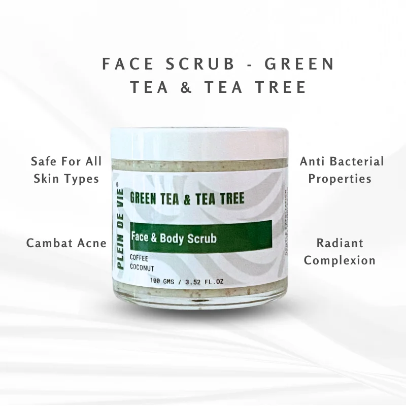 Plein De Vie Green Tea Exfoliating Face Scrub with Tea Tree for Ageing and Lacklustre Skin Unisex Facial Skincare Deep Cleansing Brightening Scrub for Men and Women 100g image 1