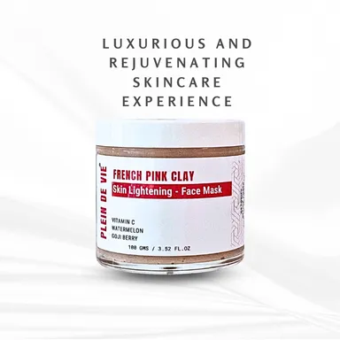 Plein De Vie Skin Lightening Face Mask with French Pink Clay Vitamin C Watermelon Extract Goji Berry Brightening Glow Skin Detox Pore Cleansing Hydrating Facial Mask for Men and Women All Skin Types 100g thumbnail 1
