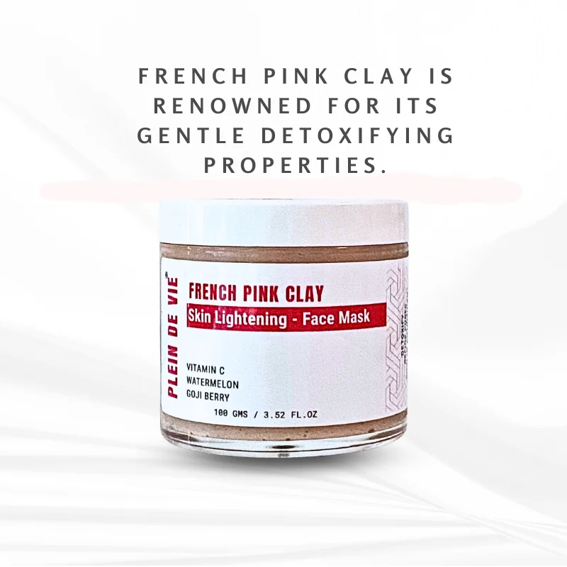 Plein De Vie Skin Lightening Face Mask with French Pink Clay Vitamin C Watermelon Extract Goji Berry Brightening Glow Skin Detox Pore Cleansing Hydrating Facial Mask for Men and Women All Skin Types 100g image 3