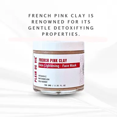 Plein De Vie Skin Lightening Face Mask with French Pink Clay Vitamin C Watermelon Extract Goji Berry Brightening Glow Skin Detox Pore Cleansing Hydrating Facial Mask for Men and Women All Skin Types 100g thumbnail 2