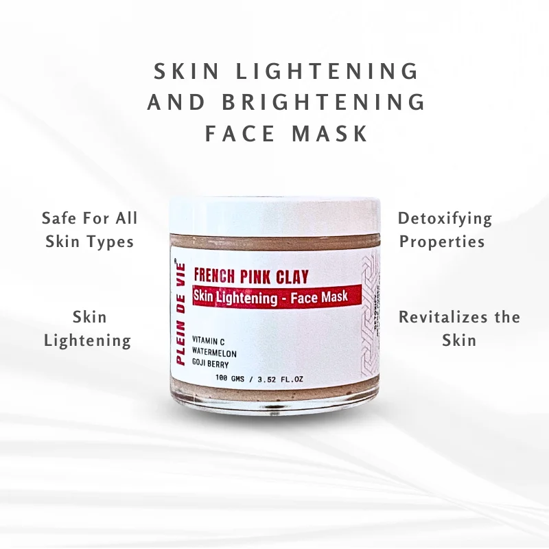 Plein De Vie Skin Lightening Face Mask with French Pink Clay Vitamin C Watermelon Extract Goji Berry Brightening Glow Skin Detox Pore Cleansing Hydrating Facial Mask for Men and Women All Skin Types 100g image 1